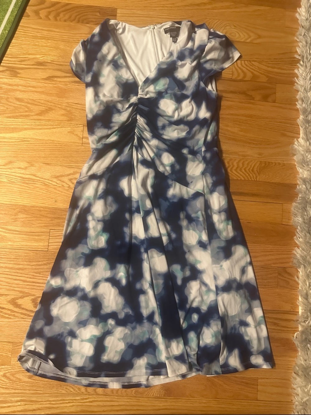 Maggy London Navy & White Twist-Front Midi Dress